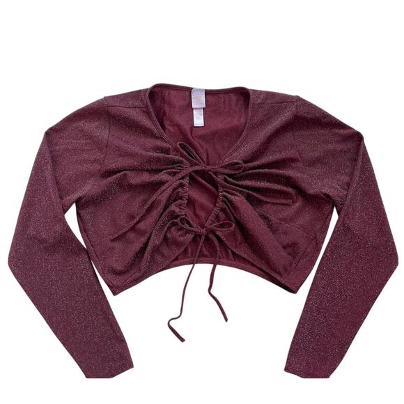 Savage X Fenty Sleep & Shine Long-Sleeve Crop Tee Red Cocoa Sparkly Size 2X - Picture 7 of 12